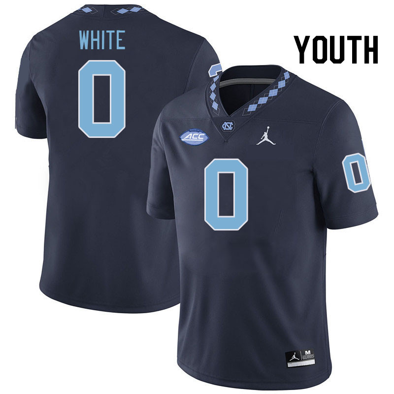 Youth #0 Ty White North Carolina Tar Heels College Football Jerseys Stitched-Navy